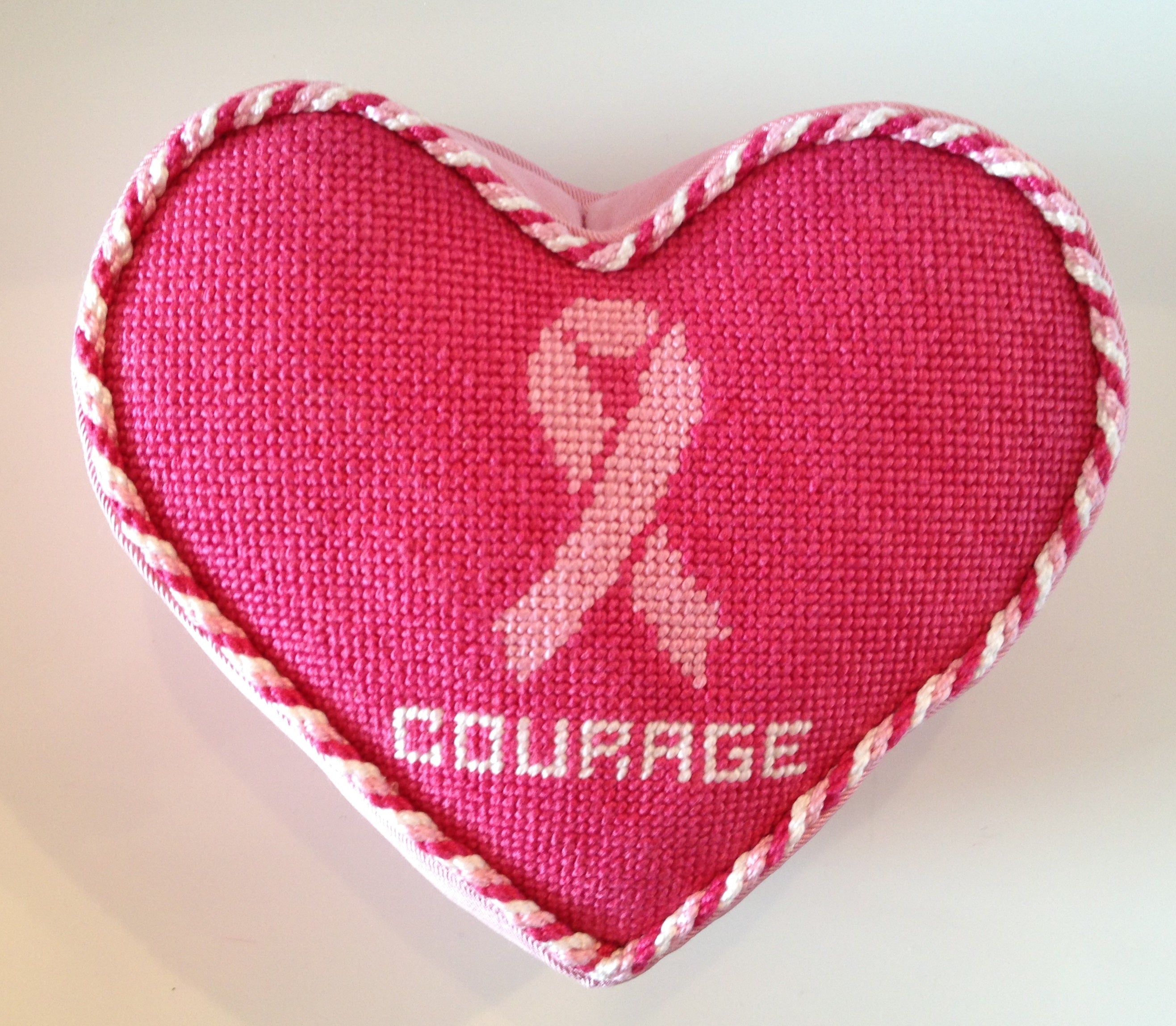 Finished Susan Battle Needlepoint Breast Cancer Ribbon canvas