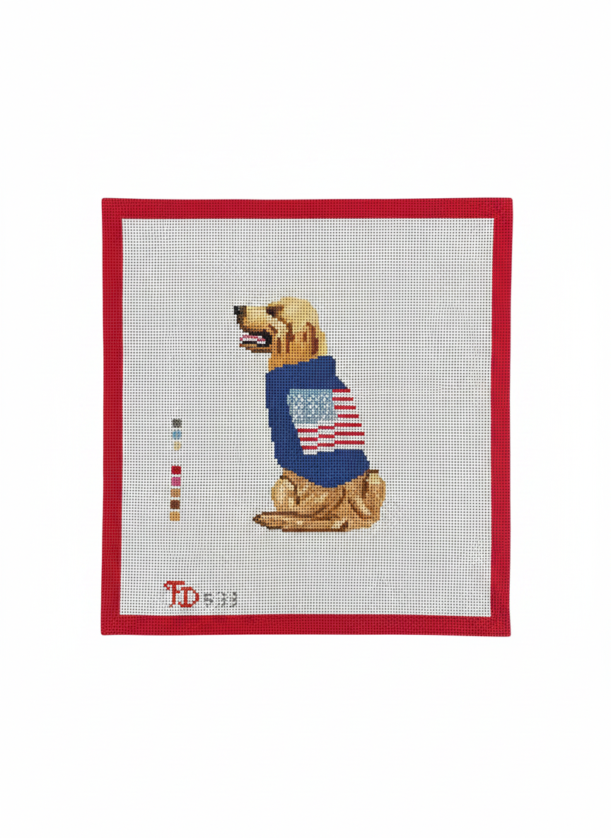 Golden Retriever in Flag Sweater
