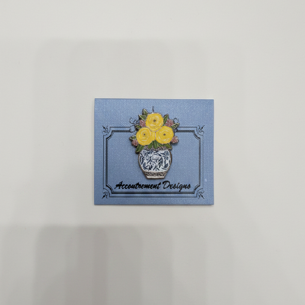 Yellow Flowers in Blue & White Vase Needle Minder Magnet