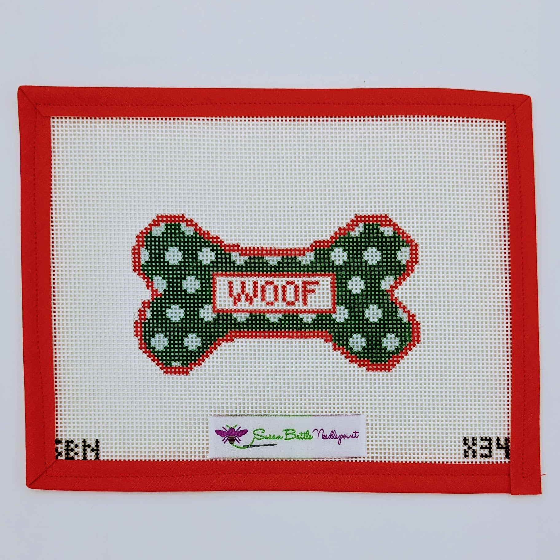 WOOF Polka Dot Dog Bone ornament