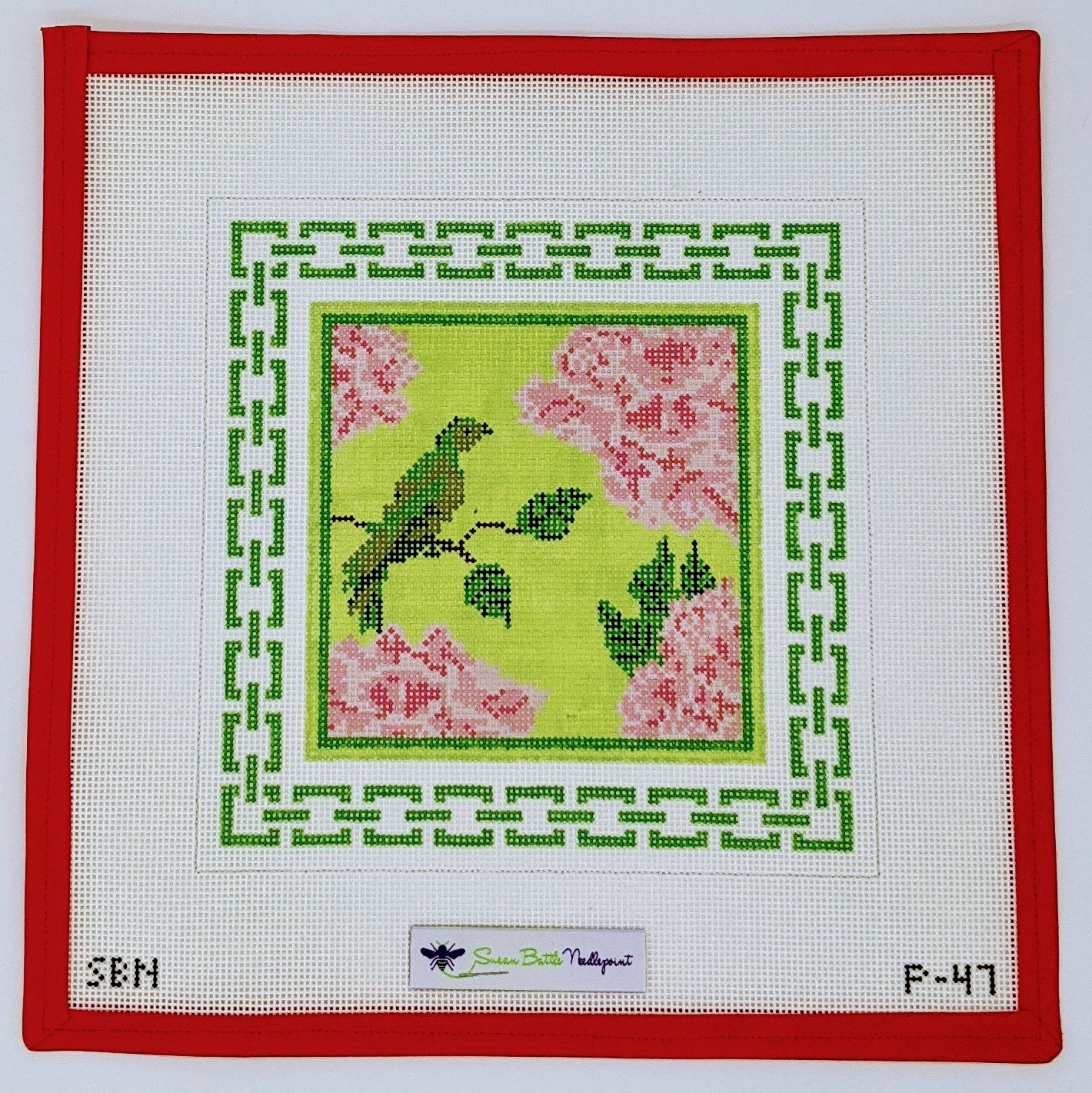 Green Bird & Peonies w. Green Border