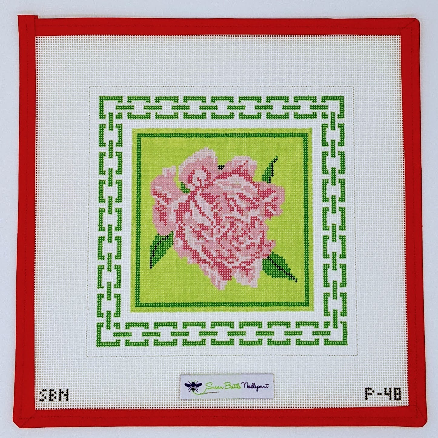 Pink Peony w. Green Border