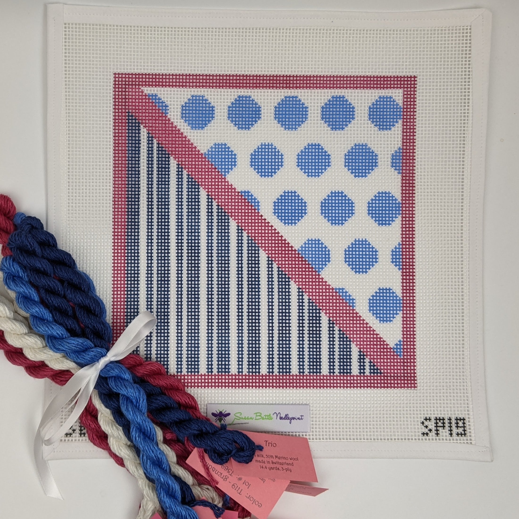 Blue Polka Dots & Stripes (10 mesh) CANVAS & FIBERS KIT
