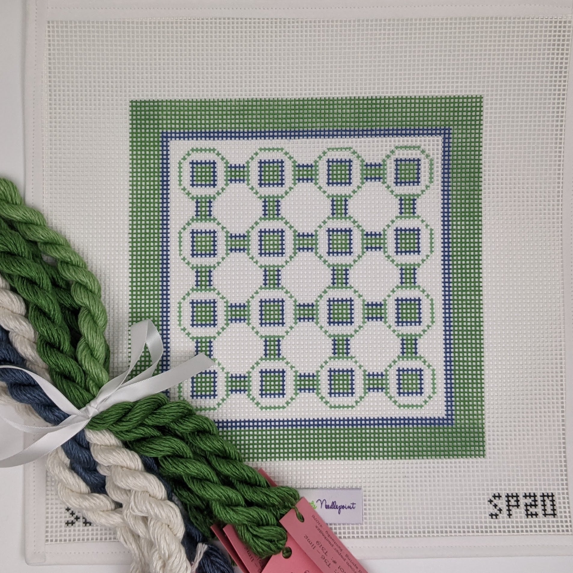 Blue & Green Geometric (10 mesh) CANVAS & FIBERS KIT