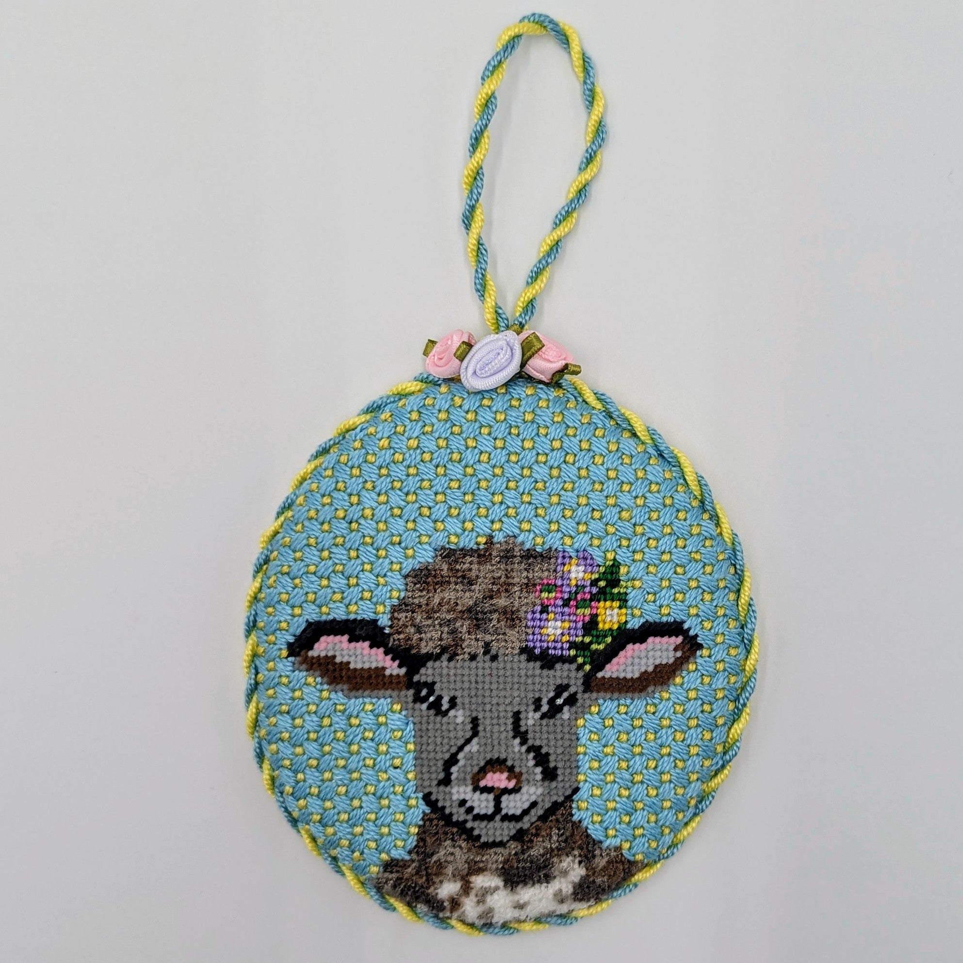 Black Lamb w. Flower Crown on Aqua