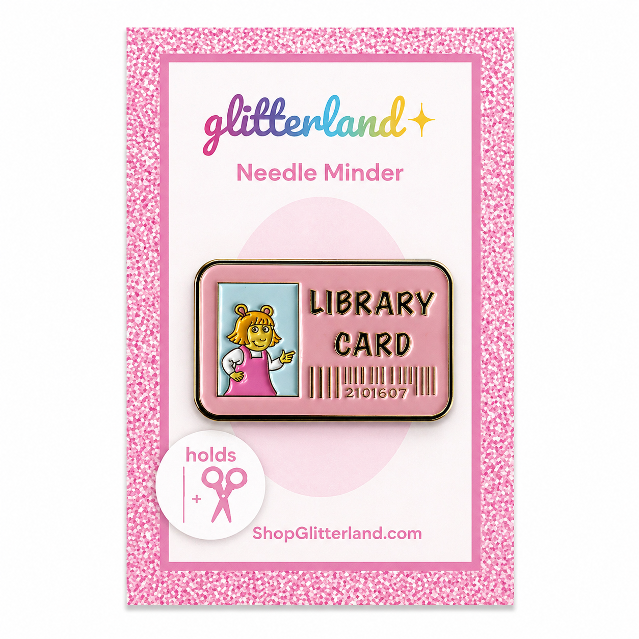 Pink Library Card Needle Minder Magnet