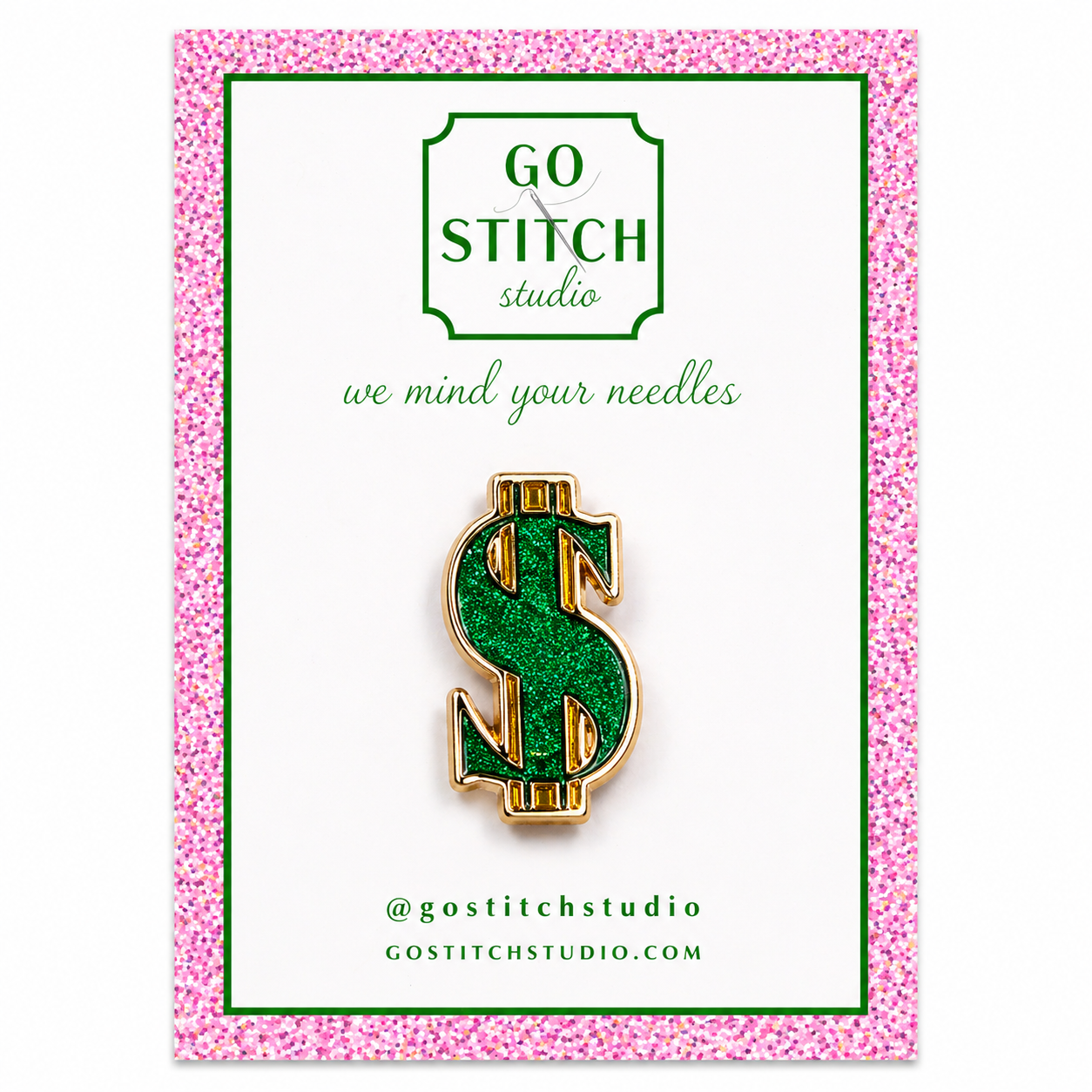 Green & Gold Glitter Dollar Sign Needle Minder Magnet