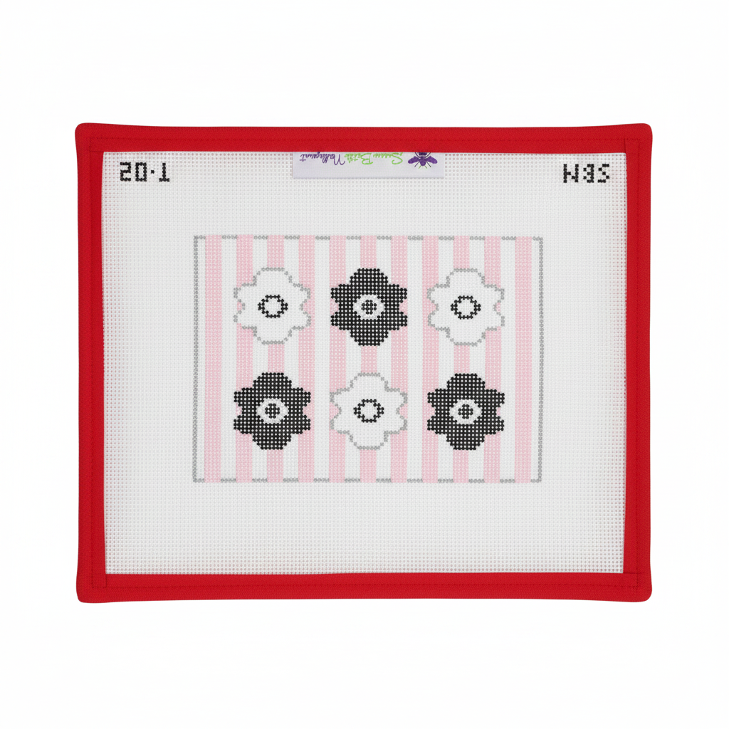 Black & White Flowers on Pink Stripes Tray Insert