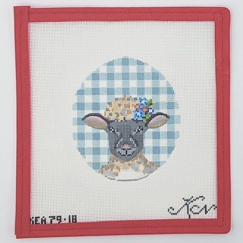 Black Lamb w. Flower Crown on Aqua