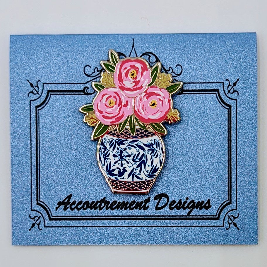 Blue Vase Needle Minder Magnet (Pink Roses)