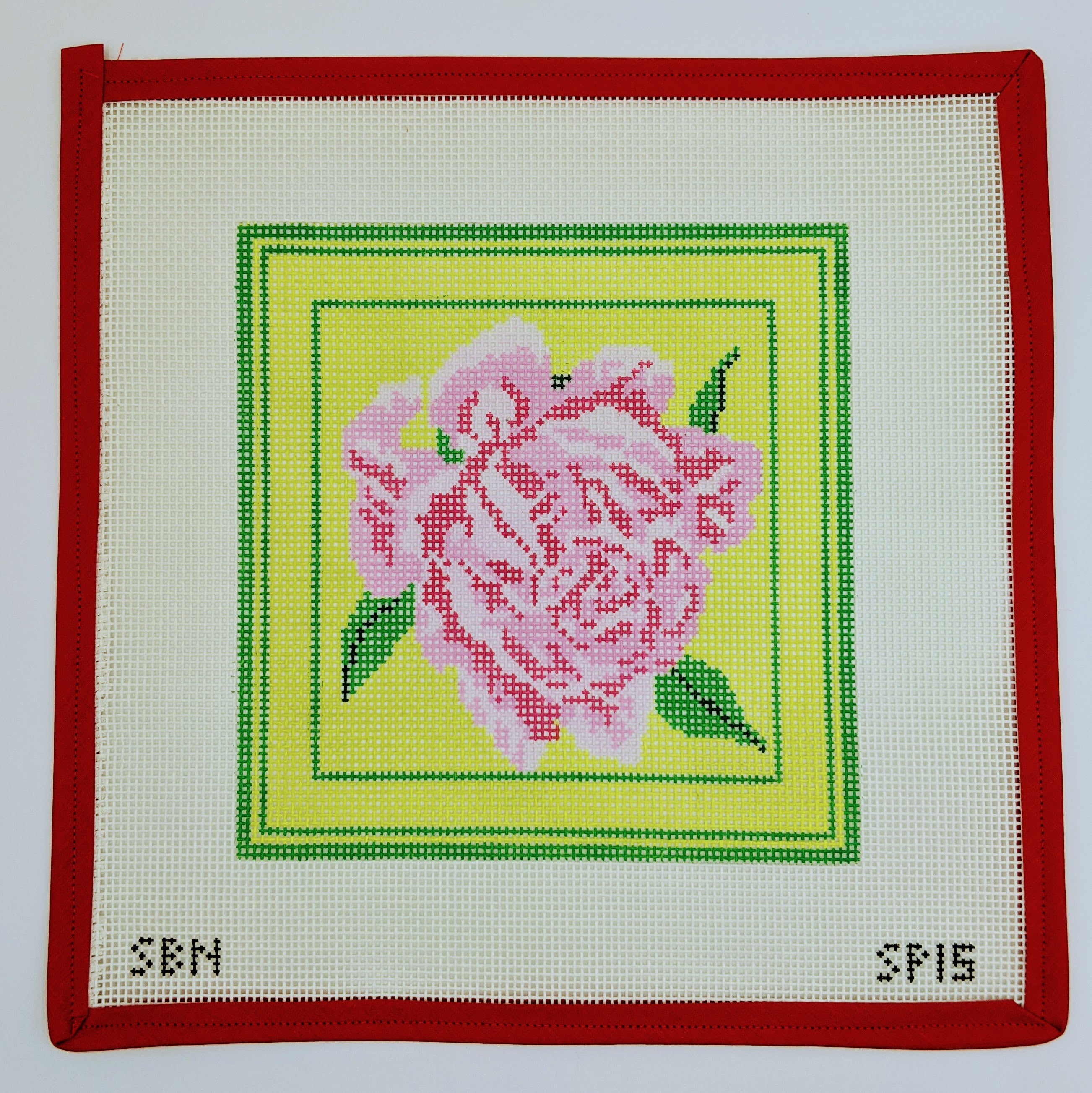 Pink Peony on Green (on 10 mesh)