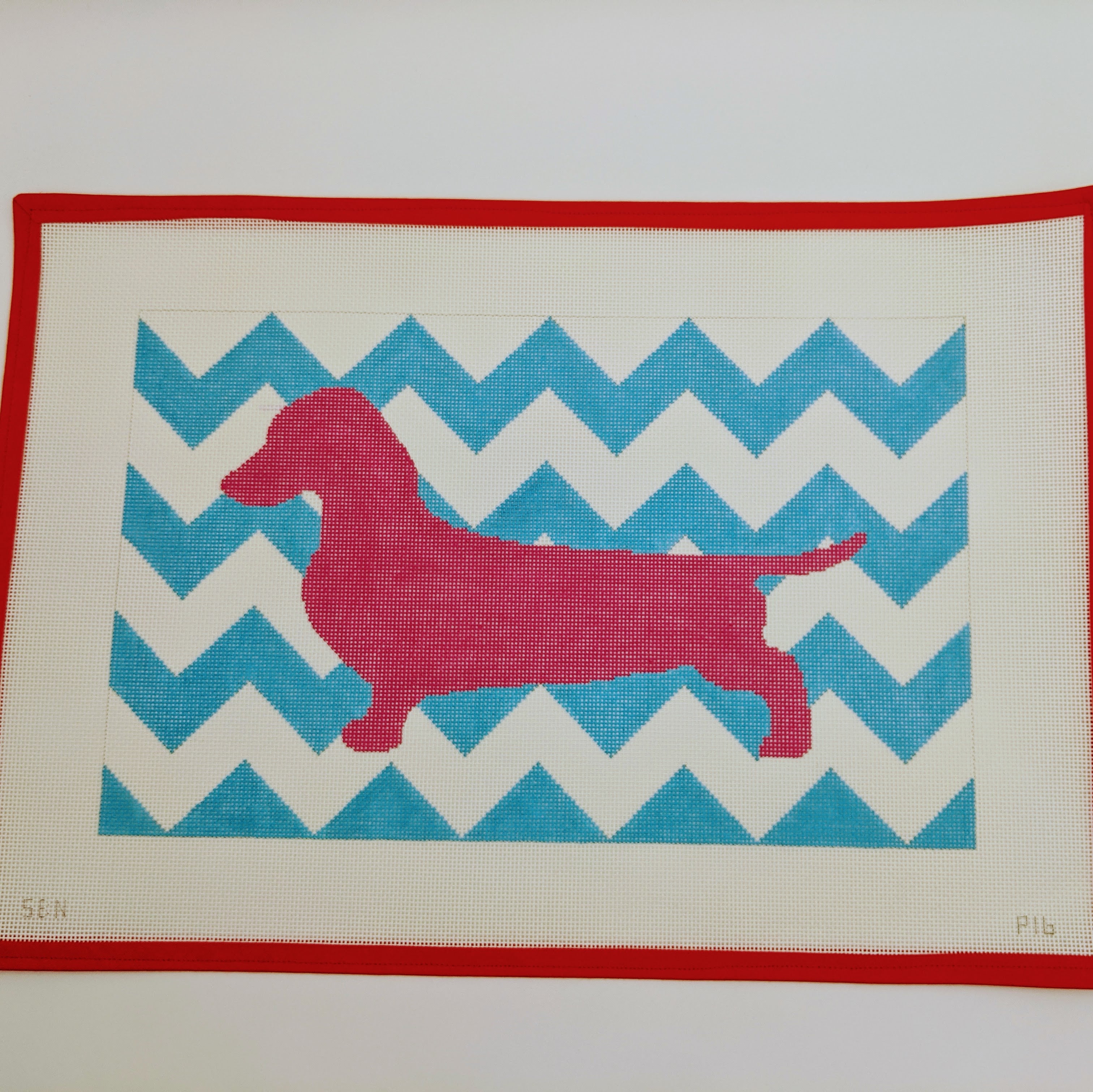 Mod Dachshund Pillow Canvas on 13 Mesh