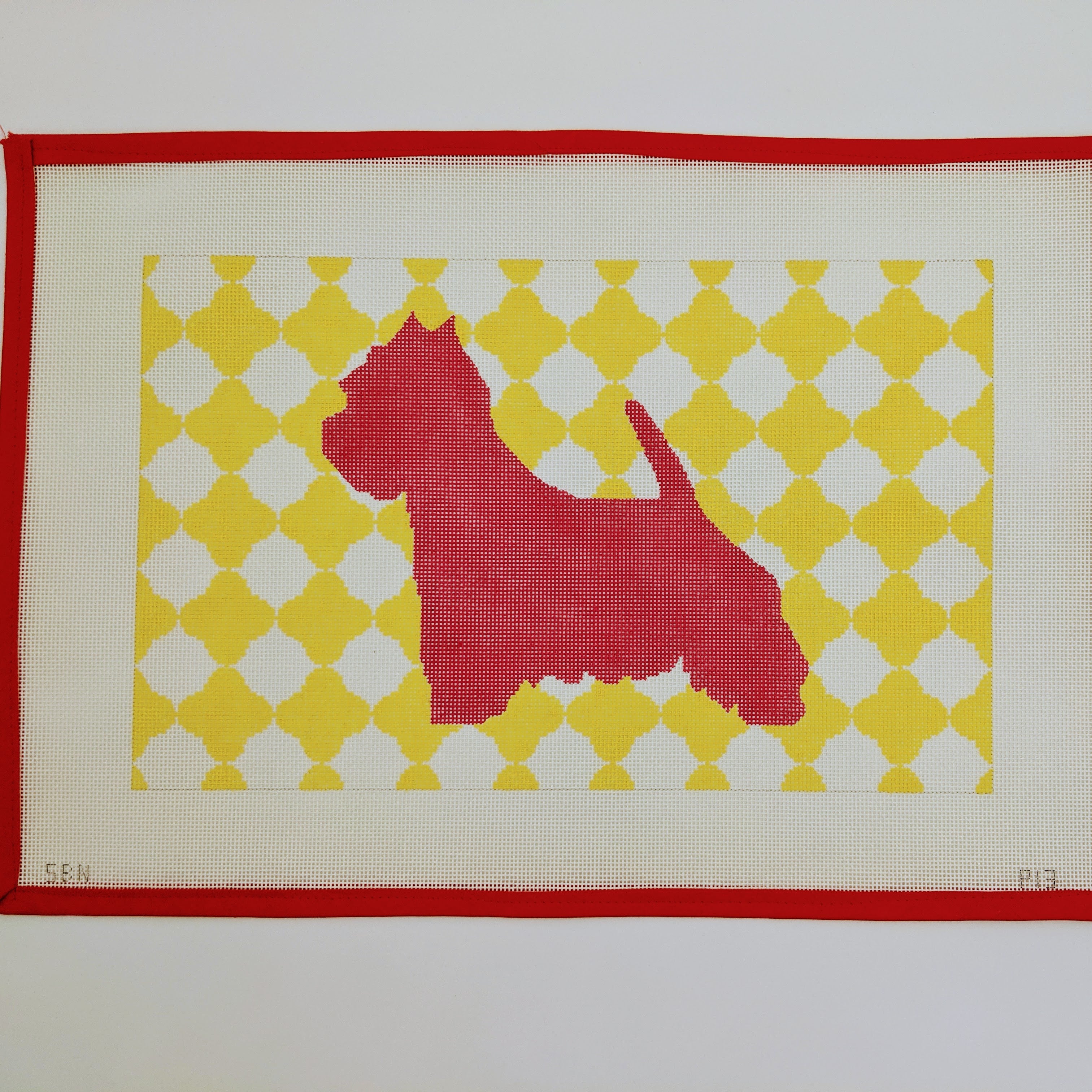 Mod Westie Pillow Canvas on 13 Mesh