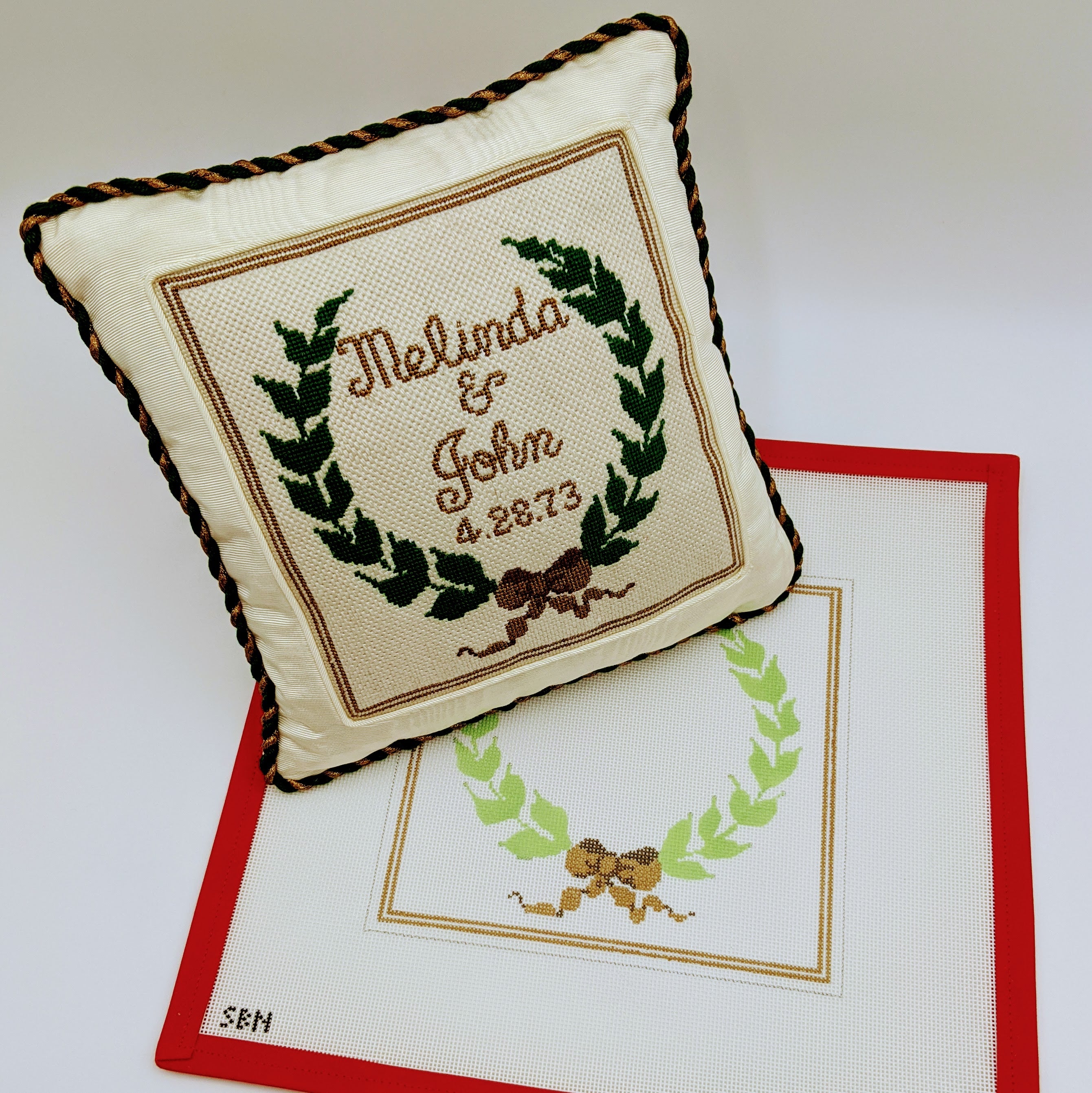 Laurel Wreath Ring Bearer Pillow Canvas with Personalization