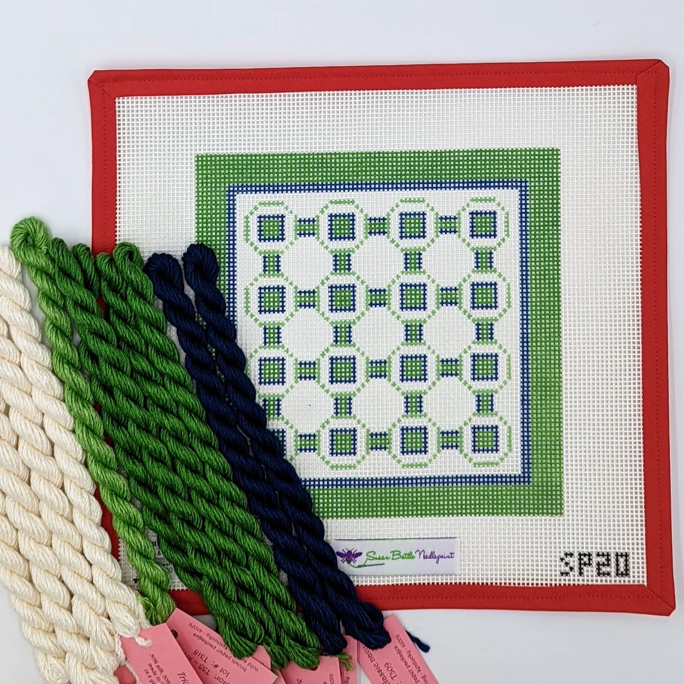 Blue & Green Geometric (on 10 mesh) WITH FIBERS