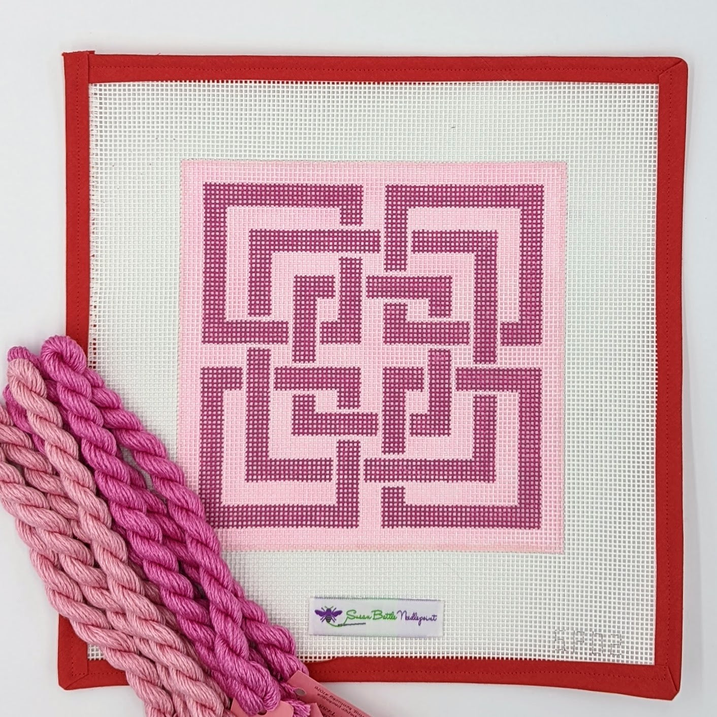 Pink Interlocking Squares (on 10 mesh) WITH FIBERS