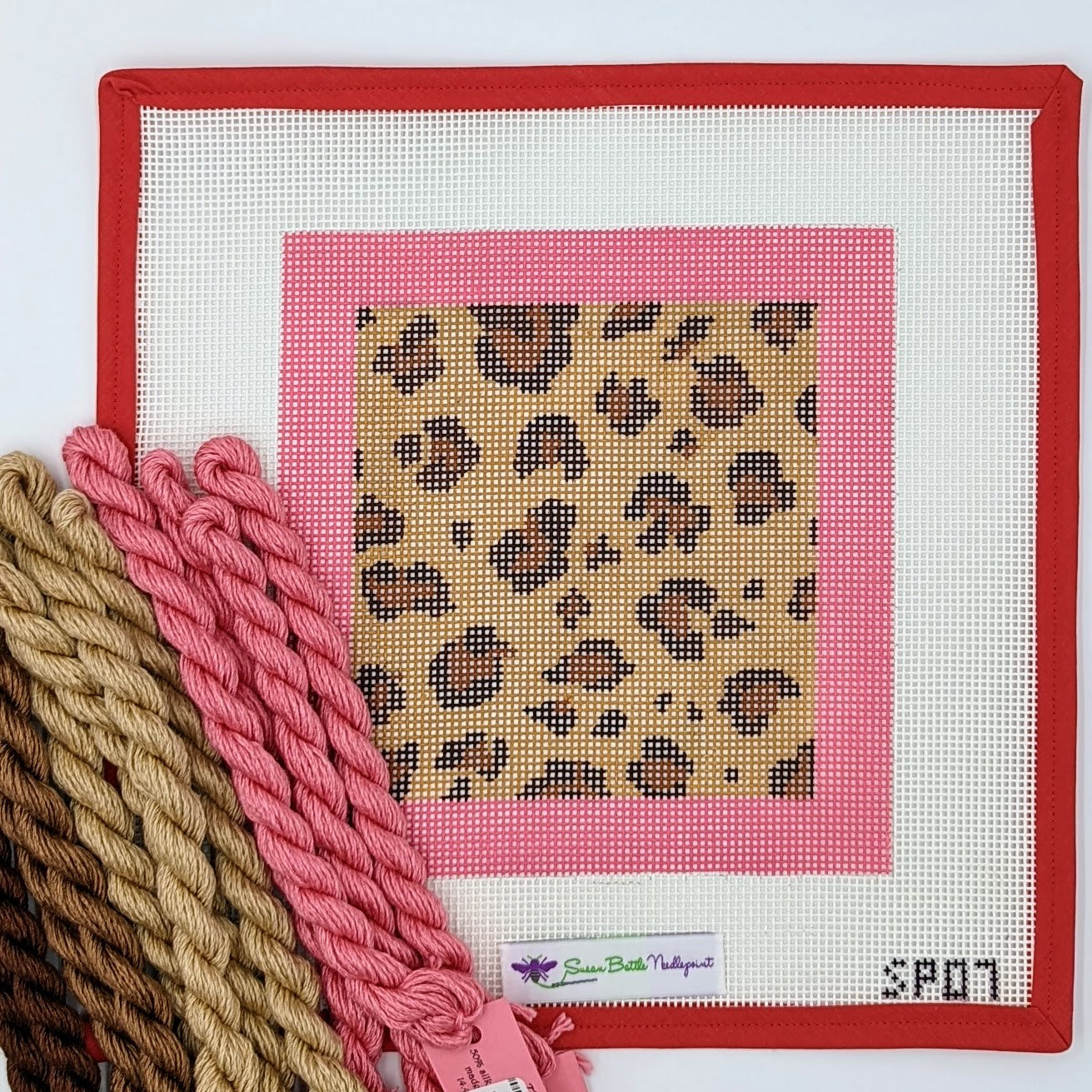Leopard with Pink Border (on 10 mesh) WITH FIBERS