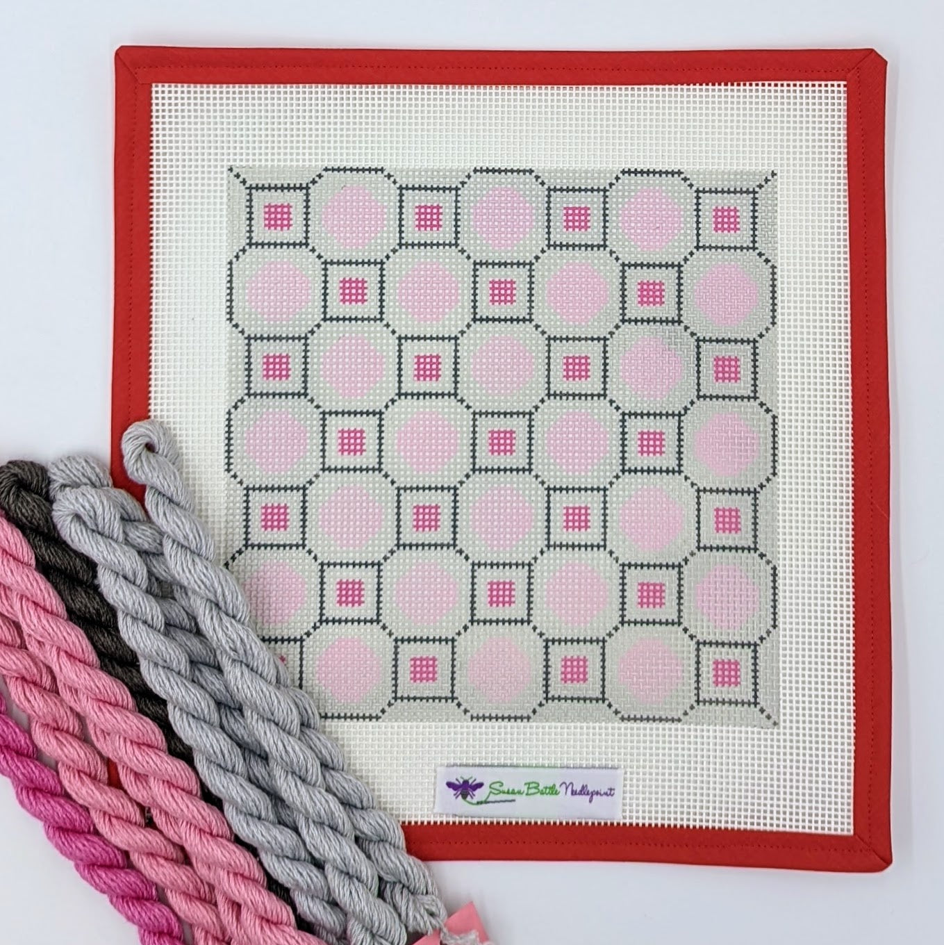 Pink & Gray Geometric (on 10 mesh) WITH FIBERS