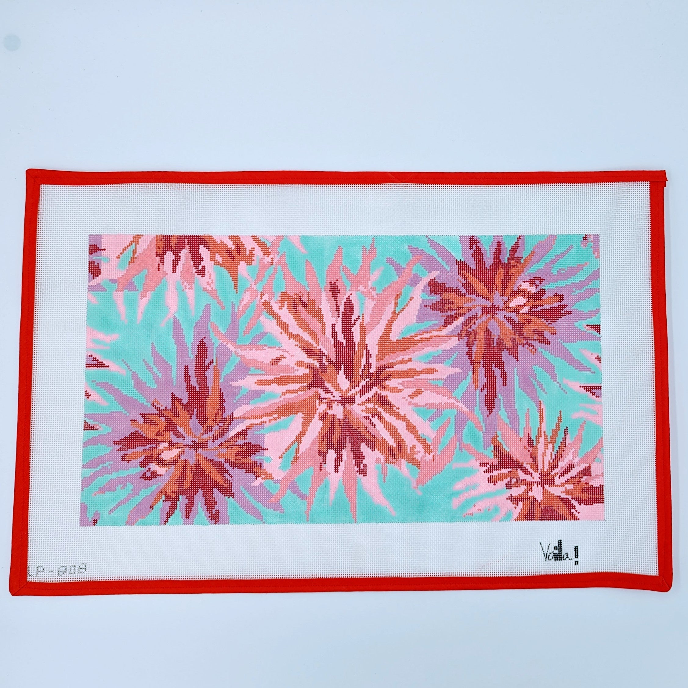 Pink Starburst Floral on Aqua