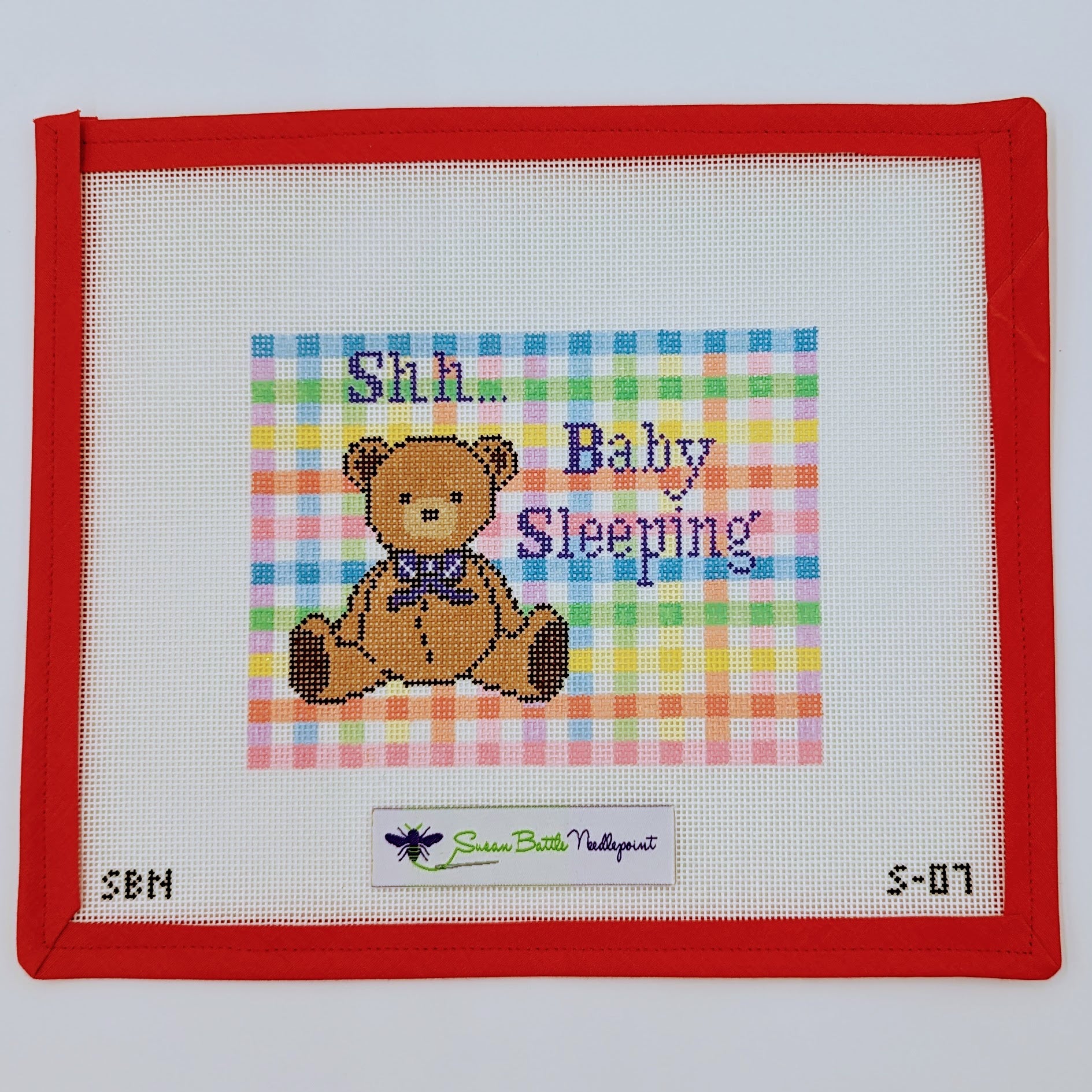 Gingham Baby Sleeping w. Bear