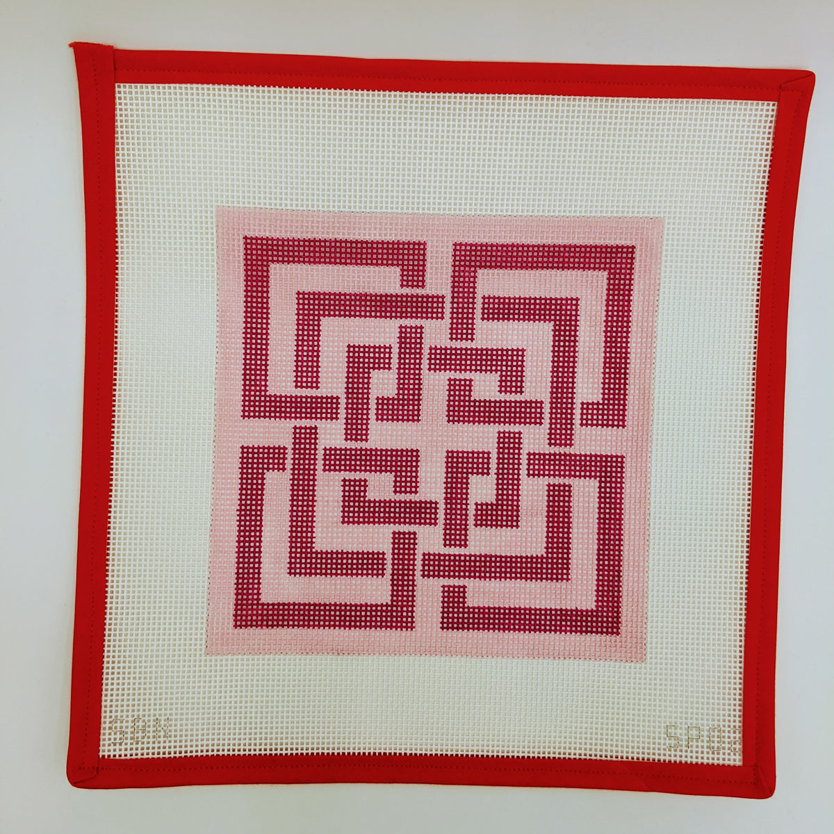 Pink Interlocking Squares (on 10 mesh)