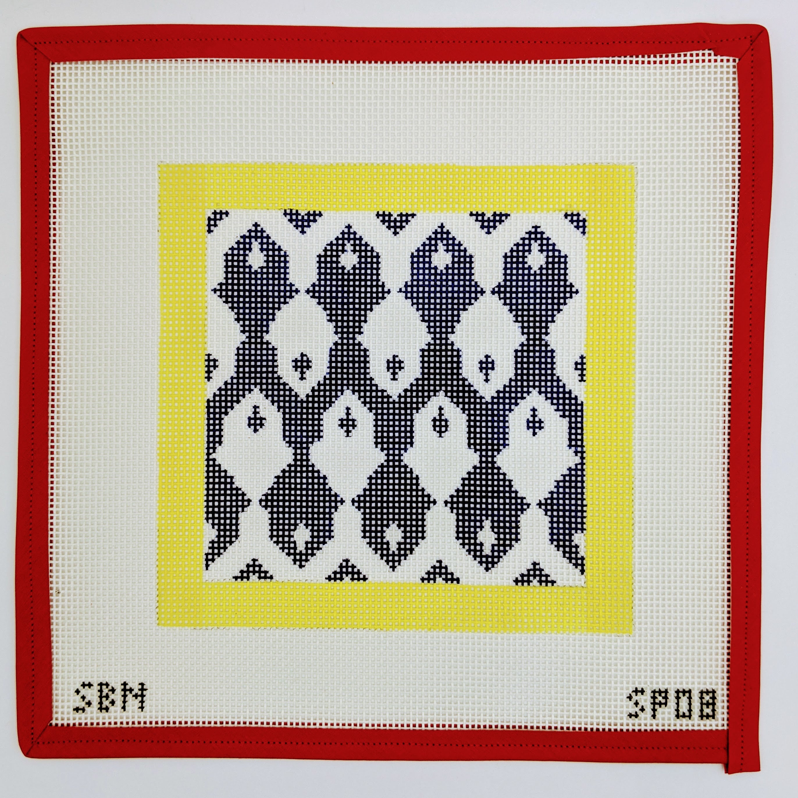 Blue & White Geometric with Yellow Border (on 10 mesh)